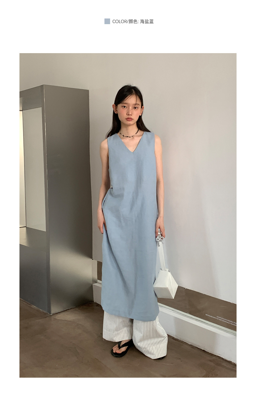 爱与南希十三行2024夏原创新款苎麻V领镂空开衩灵动感连衣裙22499详情19
