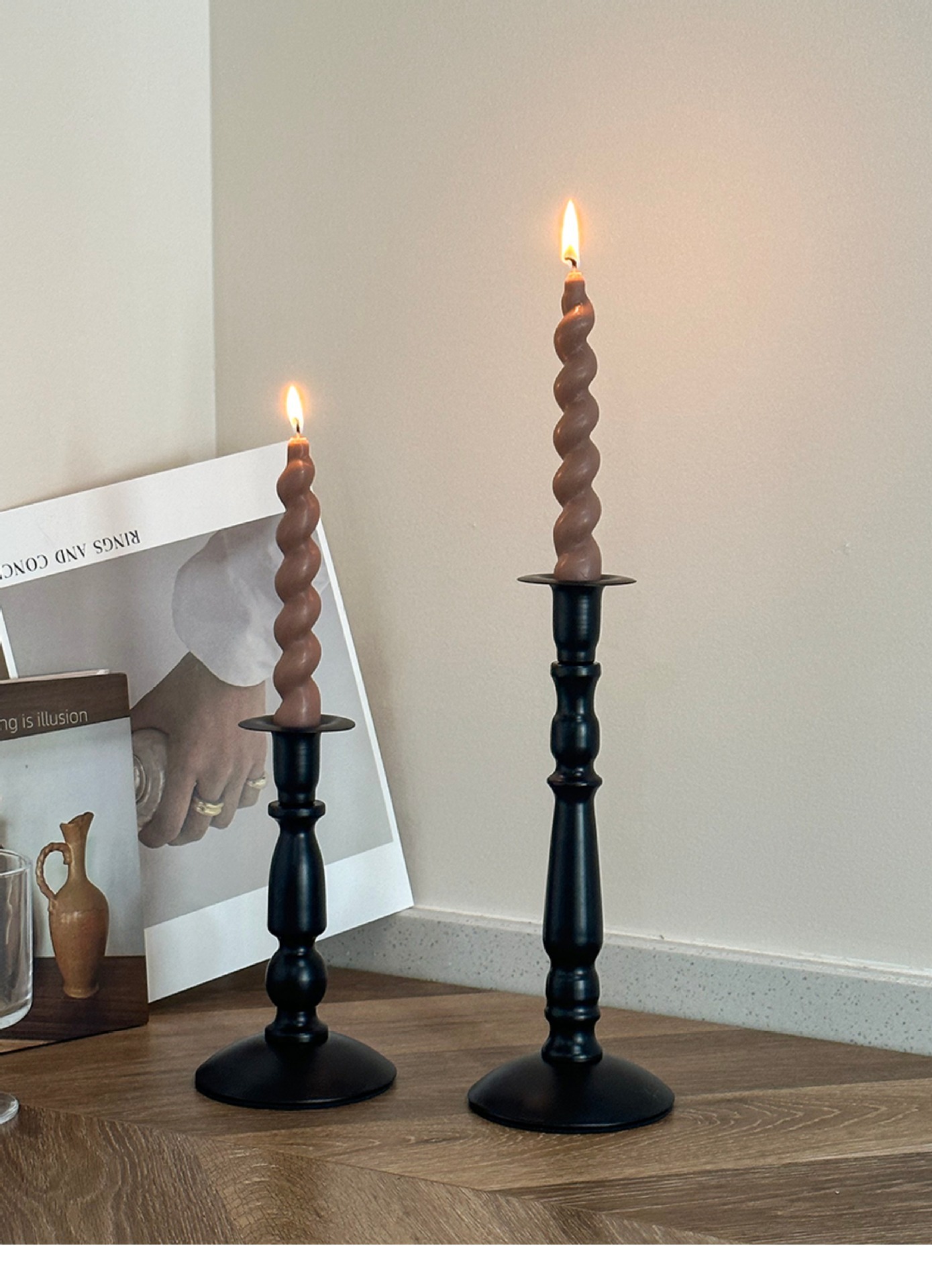 Cross-border ins American retro black iron candlestick for dining table atmosphere decoration, Roman column long candlestick pic 9