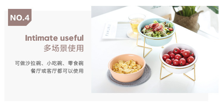 Nordic creative home ceramic pet bowls and food bowls with metal frames that are disassemblable and easy to clean pic 8