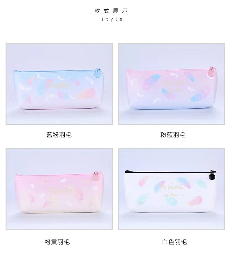Simple leather large-capacity quille case for girls, cute pencil case, creative stationery storage bag for junior high school and primary school students pic 4