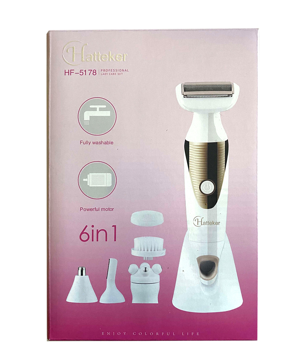 HATTEKER multi-functional six-in-one hair remover set, compact and portable USB charging hair remover set, nasal hair remover, facial cleanser, eyebrow trimmer, wholesale for export pic 12