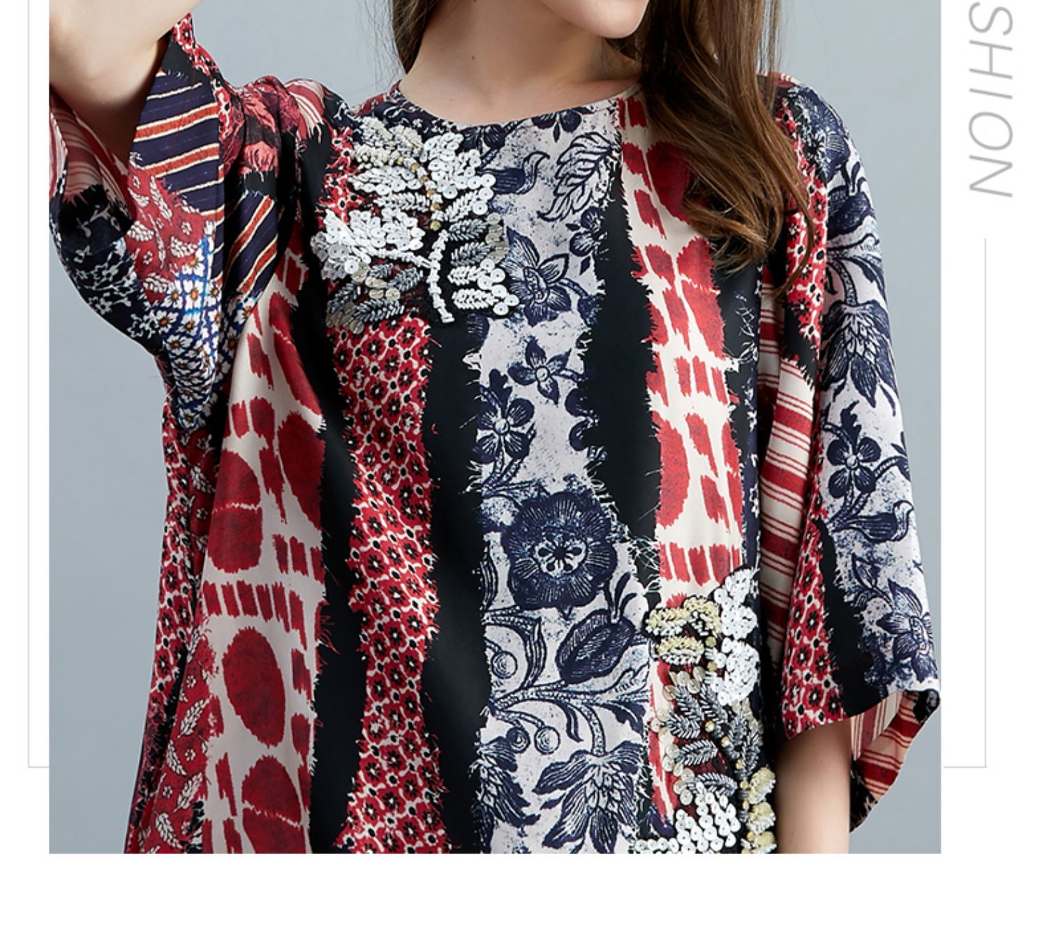 重工轻奢钉珠真丝连衣裙春夏新款印花宽松桑蚕丝中长裙详情14