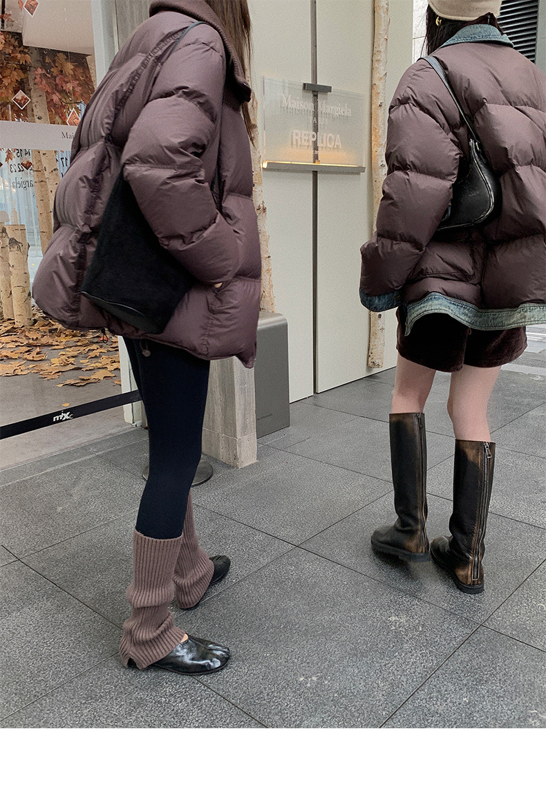 Qumeng DT CLASSIC Retro patchwork fake two-piece denim down jacket for women, 90 white duck down winter coat for women pic 30