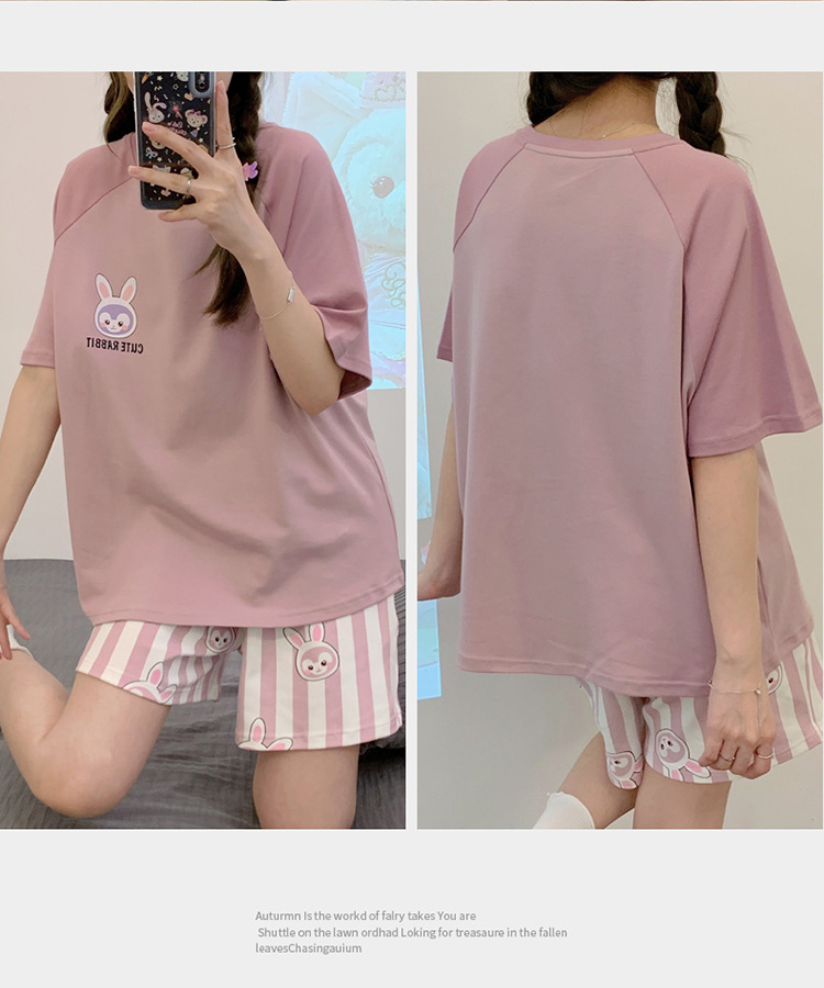 新款睡衣女夏季短袖短裤棉质套装韩版学生甜美可爱卡通女士家居服详情18