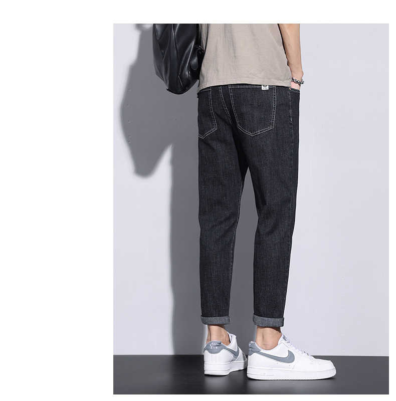 米杉高品质牛仔360#男士工艺修身牛仔裤弹力小直筒九分裤黑灰色长详情11