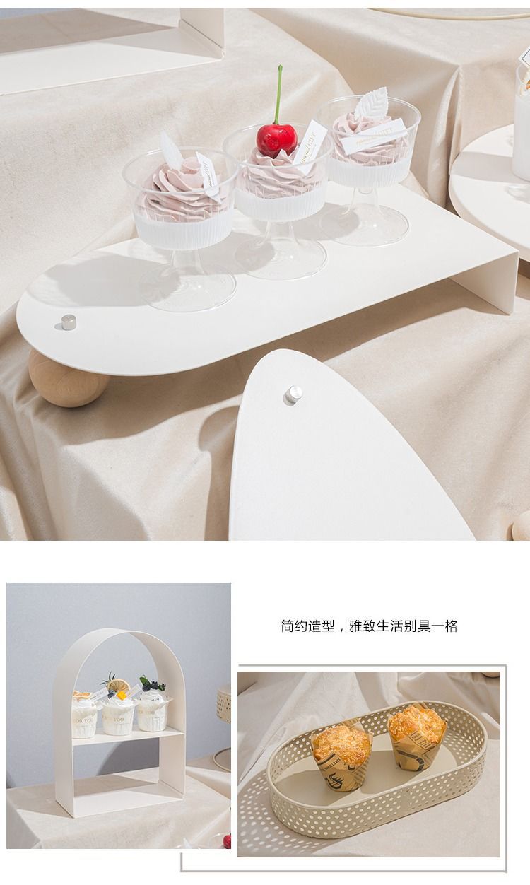 奶油色风格甜品台摆件展示架婚礼摆台装饰生日蛋糕架铁艺点心托盘详情5