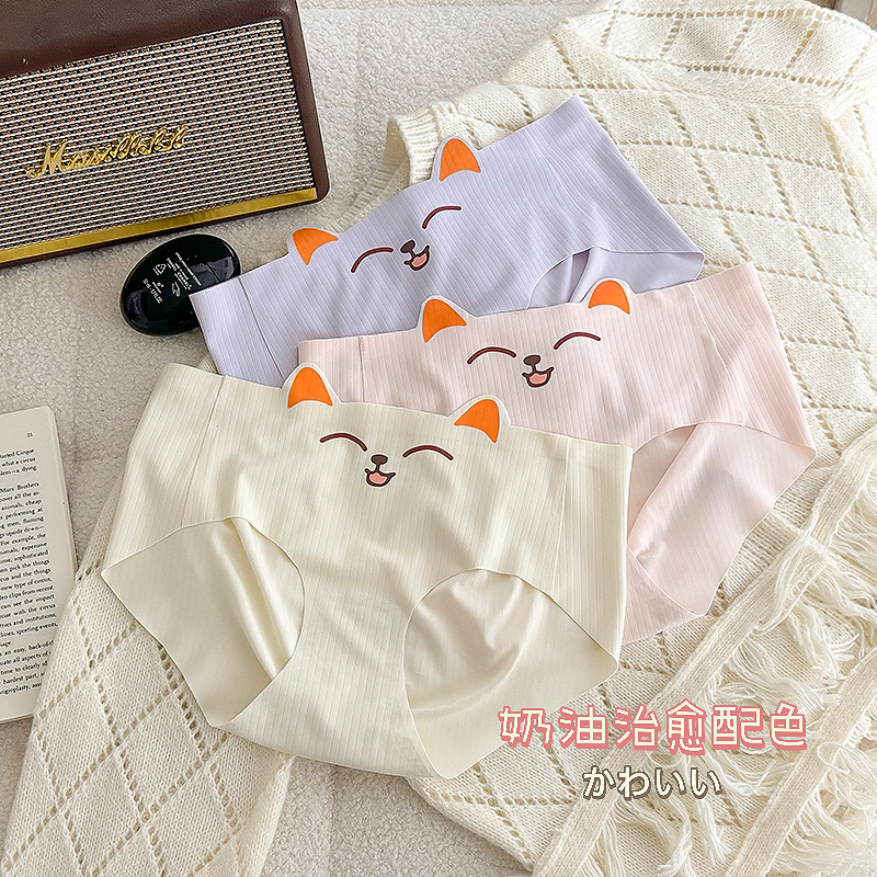 无痕内裤少女可爱猫咪中腰抗菌苹果臀舒适卡通日系女士三角裤新款详情9