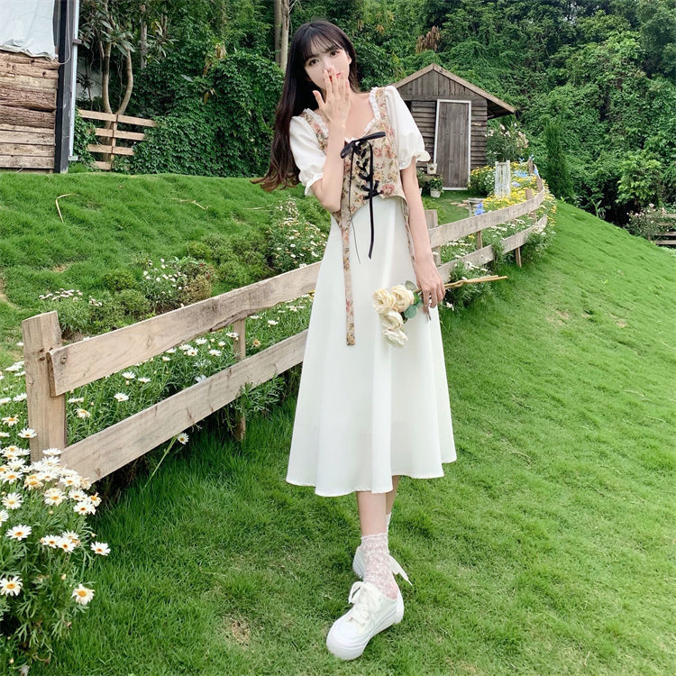 大码法式气质设计感假两件连衣裙女夏季初恋甜美泡泡袖衬衫长裙子详情7