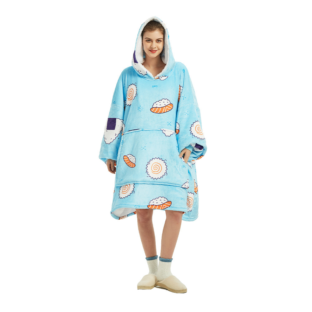 跨境懒人毯huggle hoodie套头法兰绒卫衣tv电视毯连帽懒人睡衣详情6