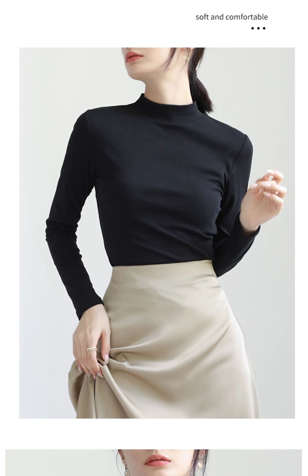Pequeño cuello alto polainera blanca colgante interior otoño/invierno top mujer algodón cuello medio manga larga camiseta slim fit pic 33