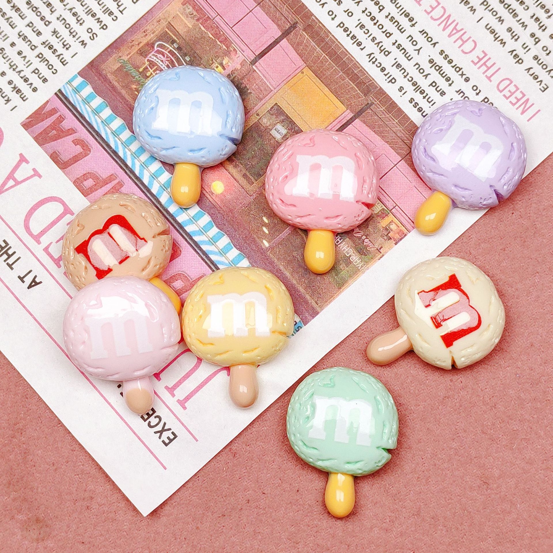 Glossy dopamine-colored M lollipop diy cream phone case resin accessories handmade hair clips headband material package pic 4