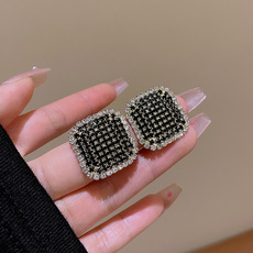 S925银针小巧简约猫眼石耳钉女设计感几何镶钻耳环睡觉不用摘耳饰详情7