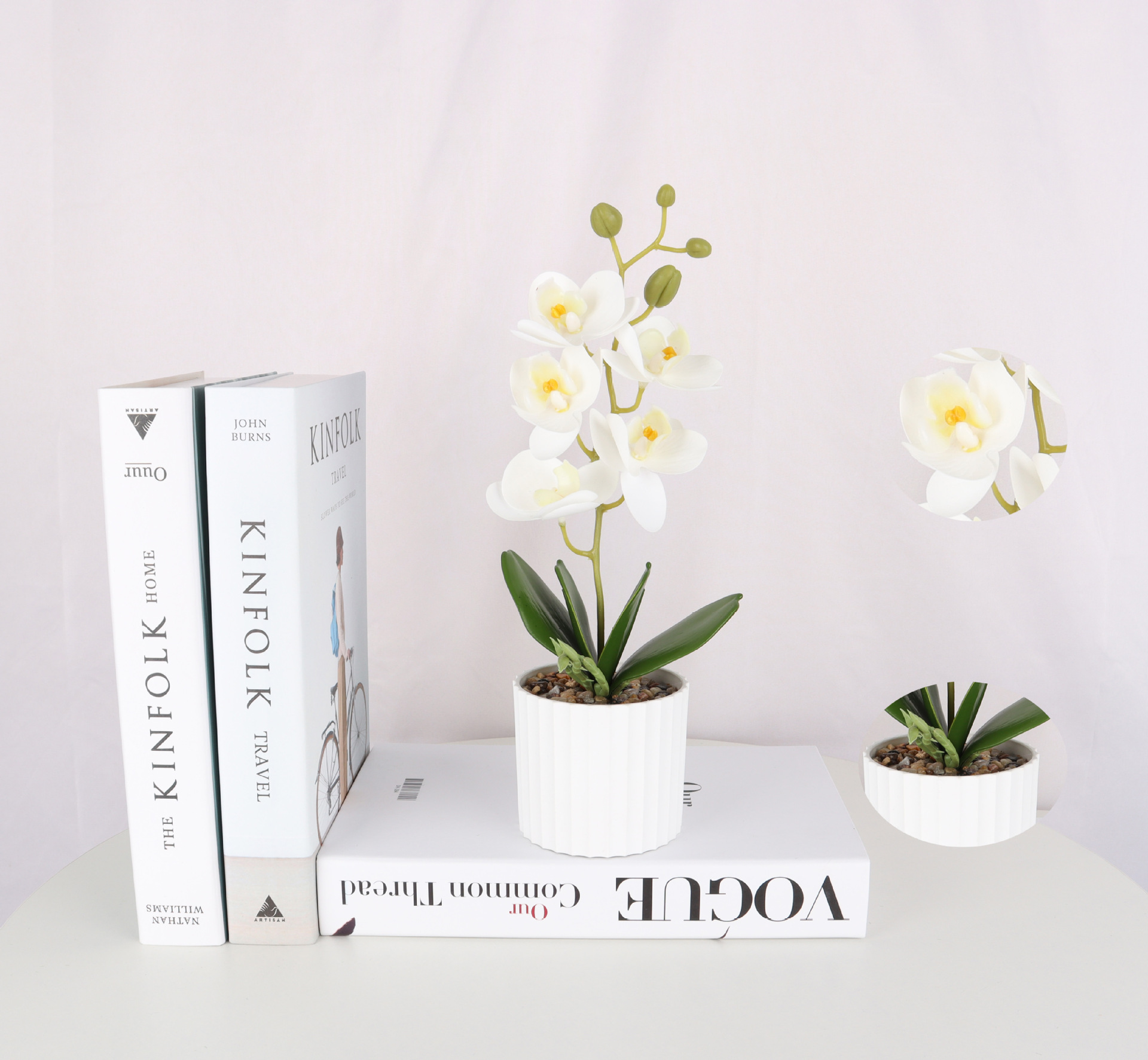Simulated Phalaenopsis 5-head four-leaf potted plant/simulated bonsai/simulated flower creative indoor small decoration/Amazon factory pic 3