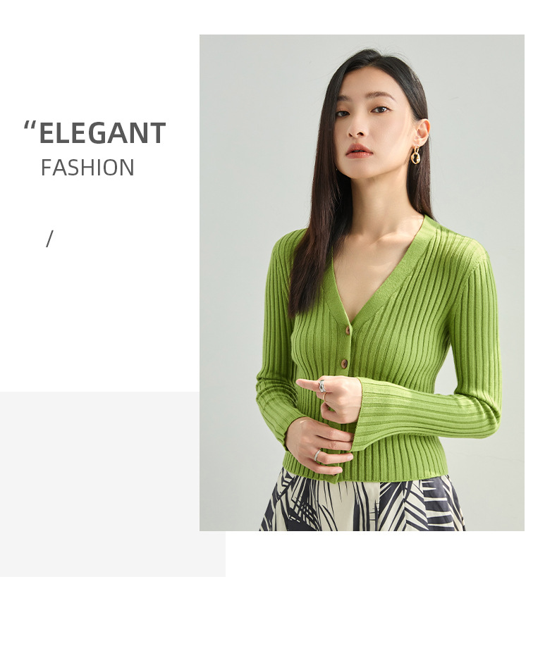 2024 Early Spring new collection: 15-stitch seamless texture all-wool knitted sweater, slim V-neck, soft and smooth, zero pressure thin cardigan pic 12