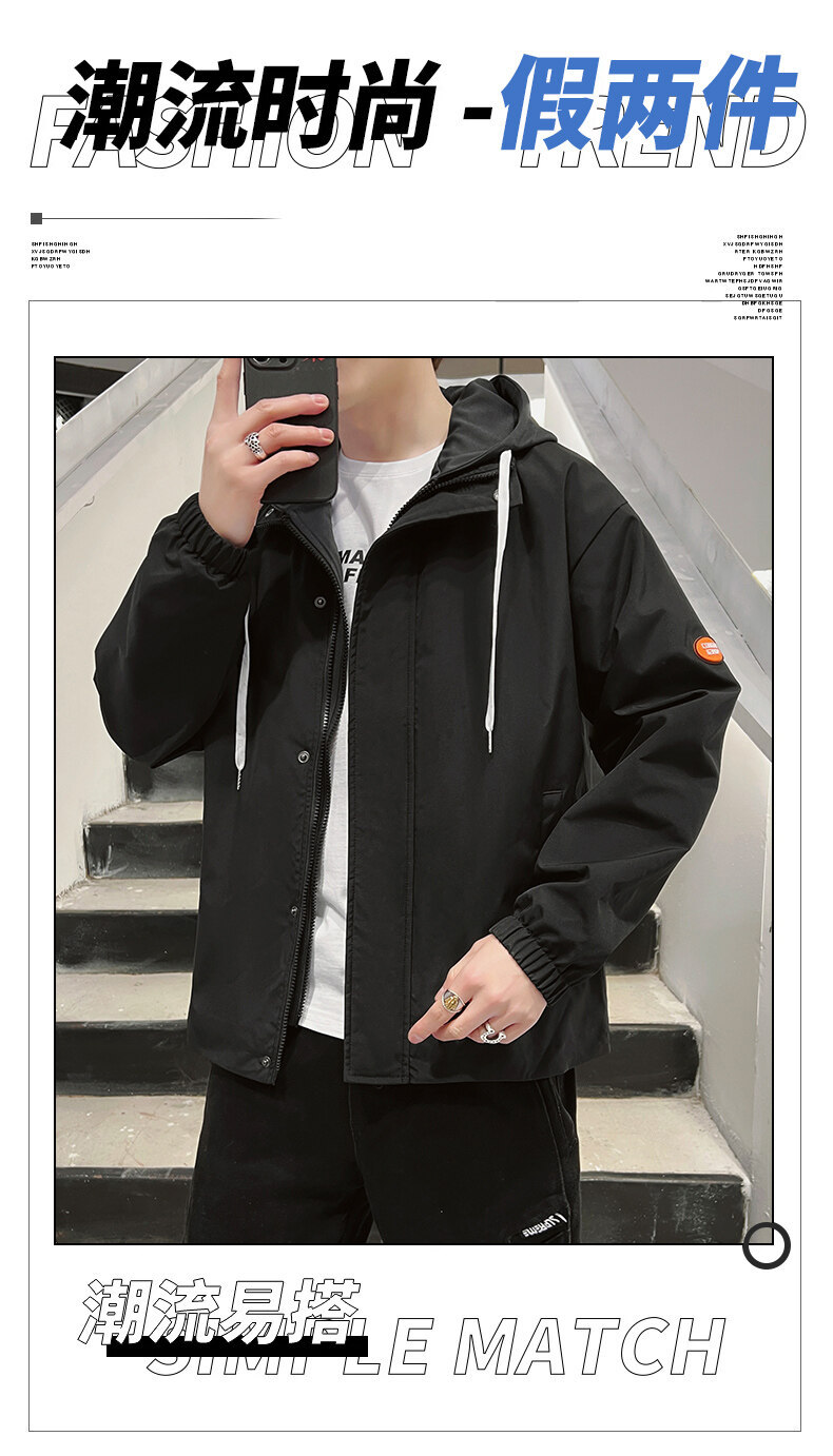 A loose, casual and sporty jacket with a hat for men, versatile for teenagers, the new autumn 2022 workwear jacket for men pic 1