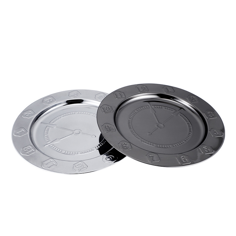 Factory direct sales of stainless steel creative time plates, household vegetable plates, round craft plates and electroplated fruit plates pic 8