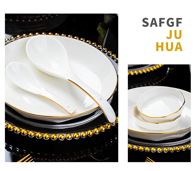 Gilded shadow blue diamond bone China tableware set, Jingdezhen ceramic tableware, diamond bowls, plates and plates, light luxury high-end gifts pic 13