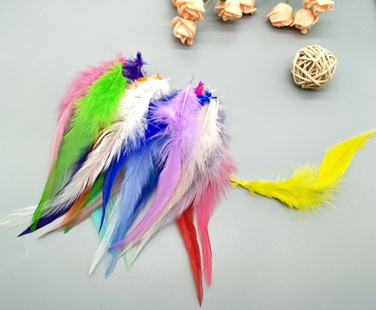 Dyed chicken feathers 4-6, white pointed, colored feather ornaments, corsages, headwear, hat flowers, dream catchers, cat teasing sticks materials pic 21