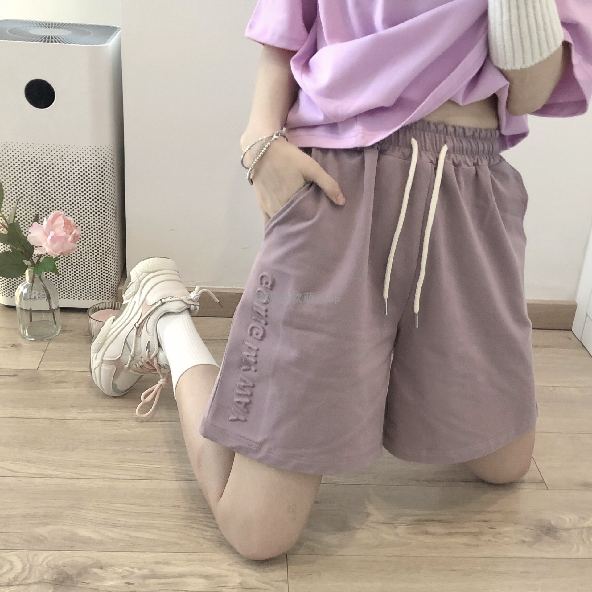 立体印花短裤女休闲百搭薄款夏季直筒阔腿裤高腰显瘦五分裤子代发详情14