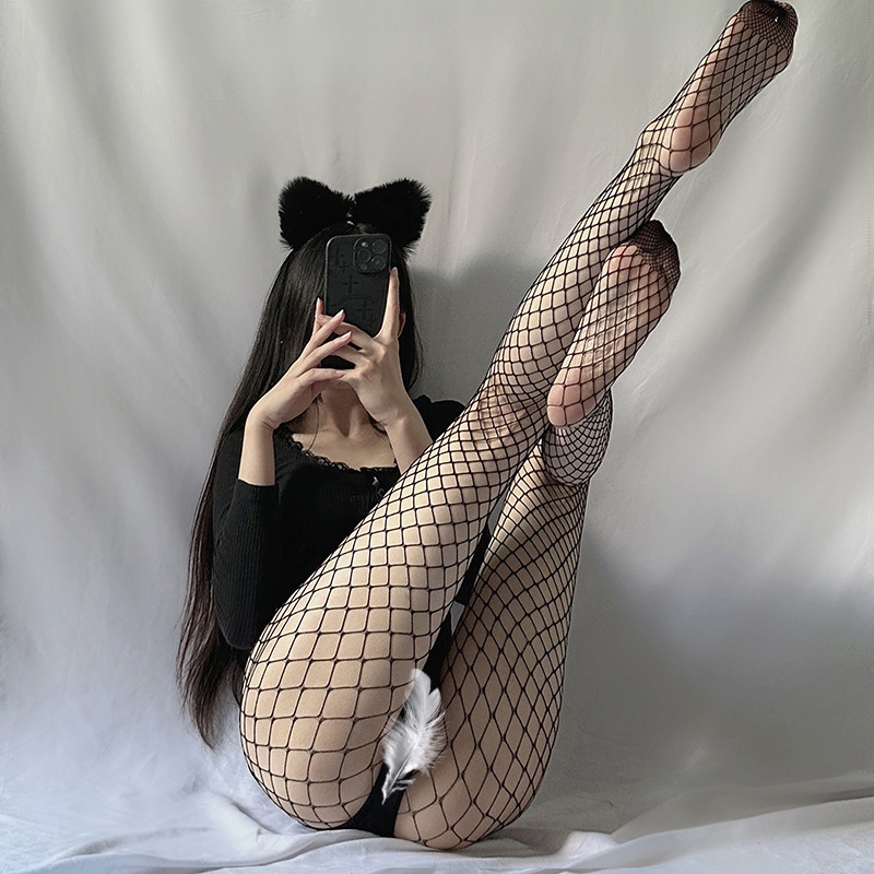 网红渔网袜丝袜女性感黑色镂空网眼连裤袜小中大网袜手撕详情8