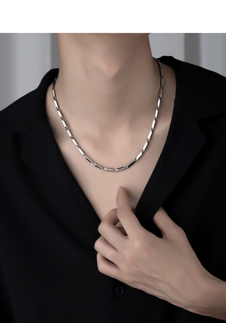 项链男潮嘻哈锁骨链男士轻奢小众设计高级感钛钢毛衣链子男生颈链详情3