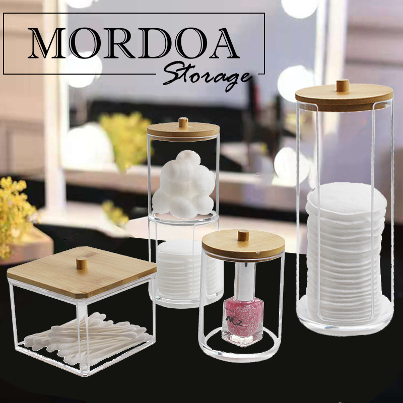 Acrylic cotton pad signature storage box, European-style transparent bamboo lid seasoning box, stackable desktop organization box pic 1