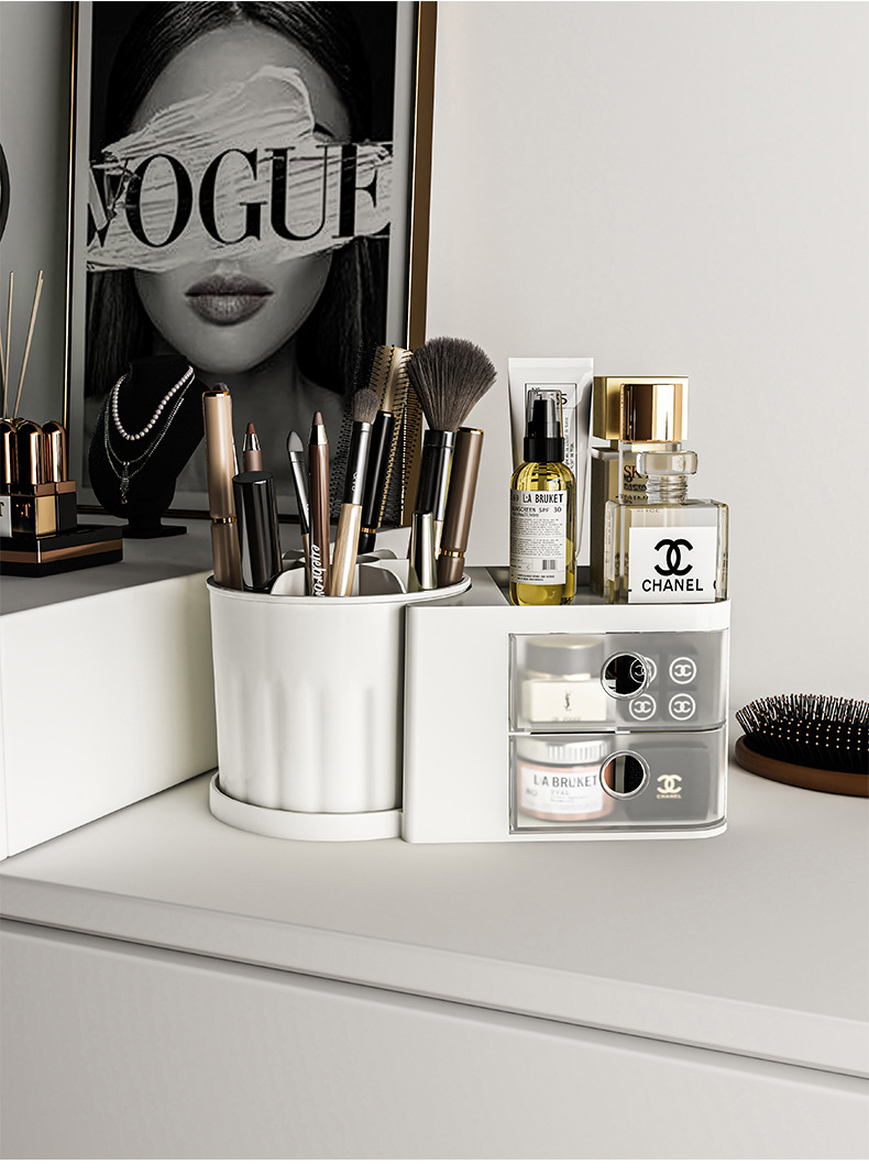 桌面抽屉式化妆刷收纳筒化妆品收纳盒置物架台面梳妆台口红眼影笔详情16