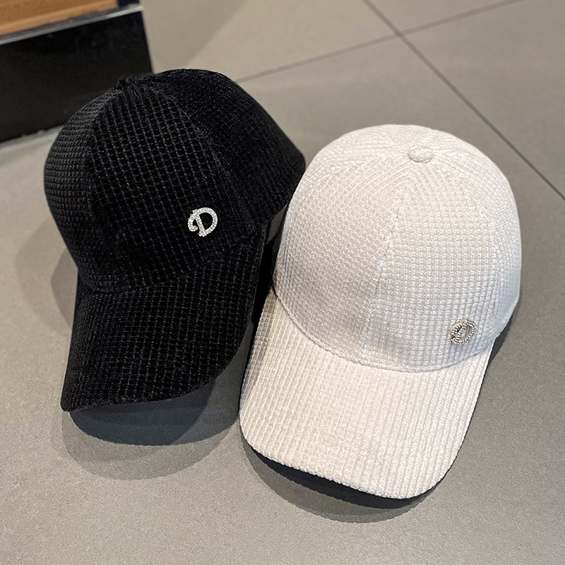 帽子女镶钻D字母灯芯绒鸭舌帽秋冬季韩版时尚百搭弯檐青年棒球帽详情3