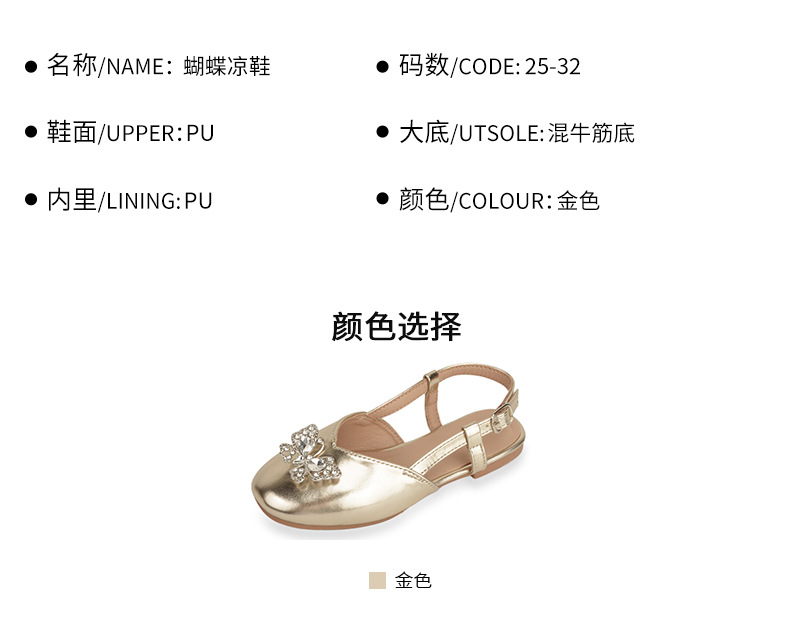 水钻儿童凉鞋2024年夏季新款小女孩包头公主鞋透气时尚6-12岁凉鞋详情15