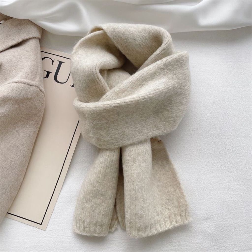 New Korean-style versatile knitted scarf for women, creating a winter atmosphere in solid color, simple, soft, warm and laid-back style small scarf pic 6