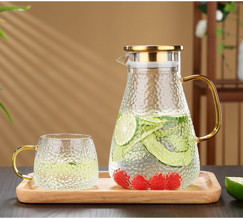 Hot-selling glass high-temperature resistant cold water kettle, household summer large-capacity tea brewing teapot, anti-drop hammer-patterned bottle, cold water cup pic 16