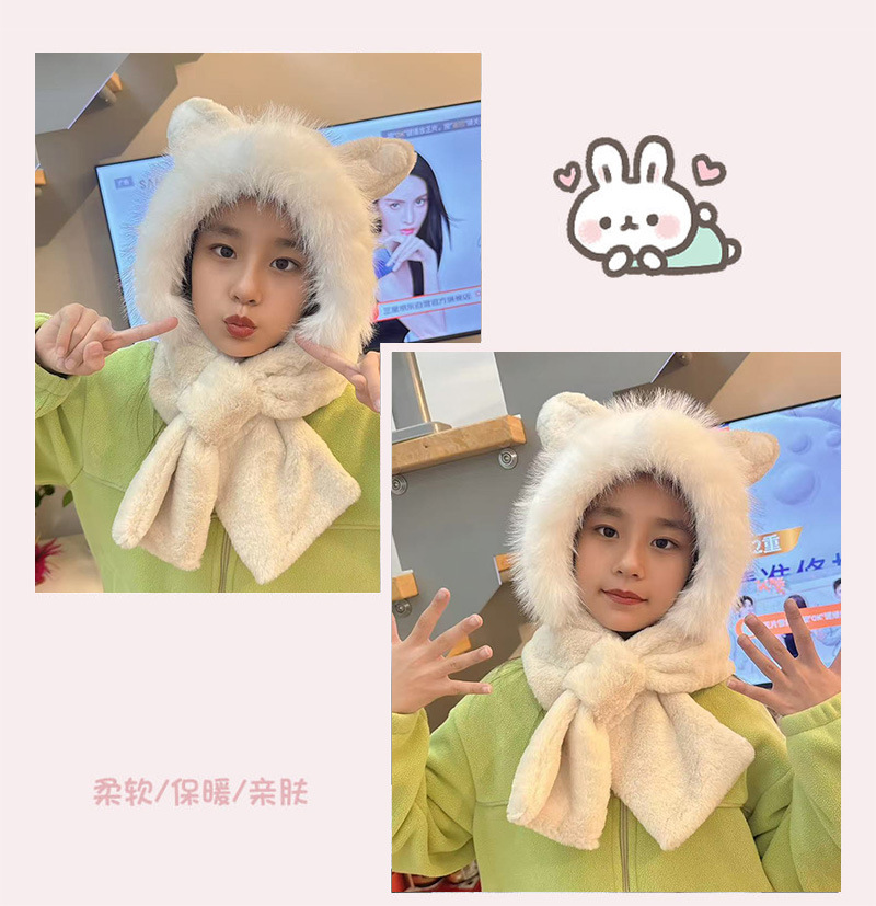 2024 Winter hats for girls: Cartoon plush scarf hat, one-piece hat with fleece, warm, comfortable and windproof Lei Feng hat pic 8