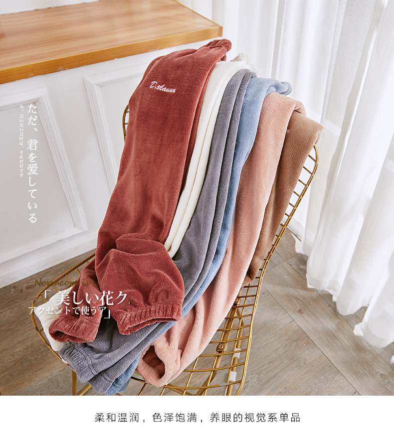 Autumn and winter lazy casual pajama pants, fairy warm pants wholesale for home outerwear, with fleece and thickened coral fleece for comfortable toe tightening pic 16