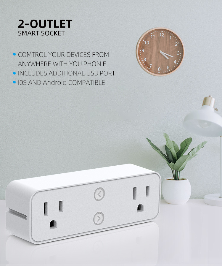 Us-spec 1-to-2 10A wireless smart socket Alexa multi-functional plug Doodle smart wifi socket pic 8