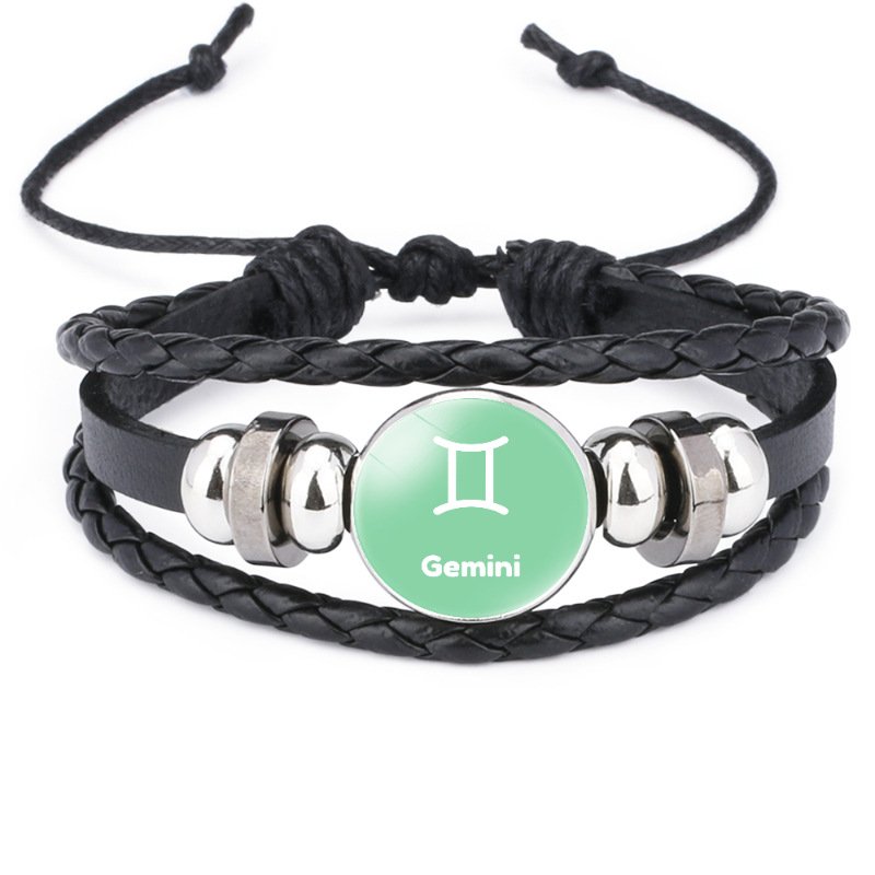 Wholesale of black leather multi-layer woven bracelet accessories with 12 zodiac time gemstones that are popular in Europe and America pic 16