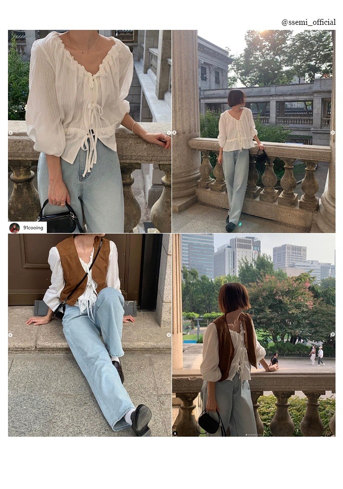 In-stock 2024 autumn new style, the same stylish bow tie drawstring shirt as Han So Hee from Dongdaemun, South Korea pic 32