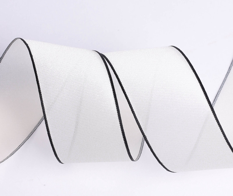 Korean version glossy black and white edge chiffon webbing DIY bow hair accessory flower shop flower packaging gift box gauze ribbon pic 8