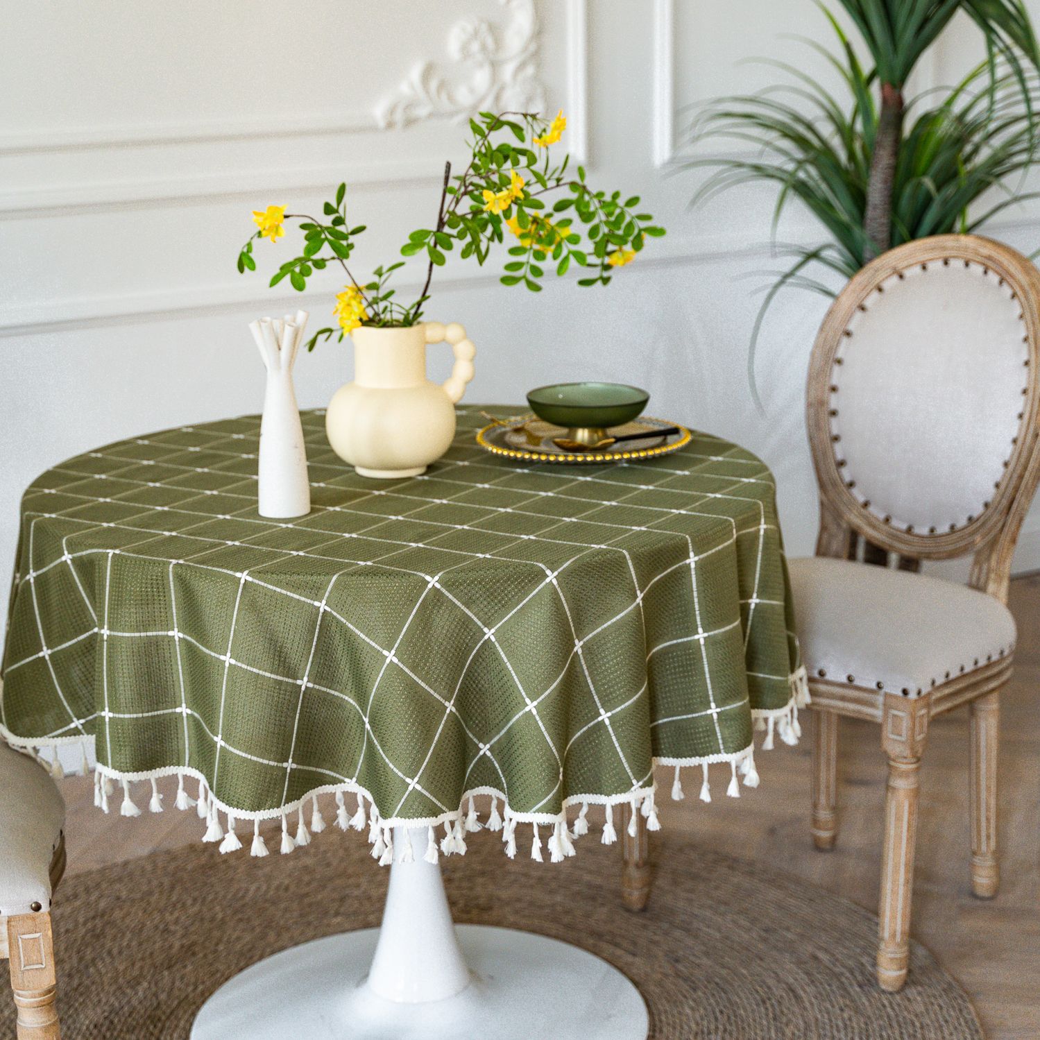 Cross-border TEMU Xiyin round table cloth, Japanese cream white tassel tablecloth, table cloth, cover cloth, Amazon factory wholesale pic 45