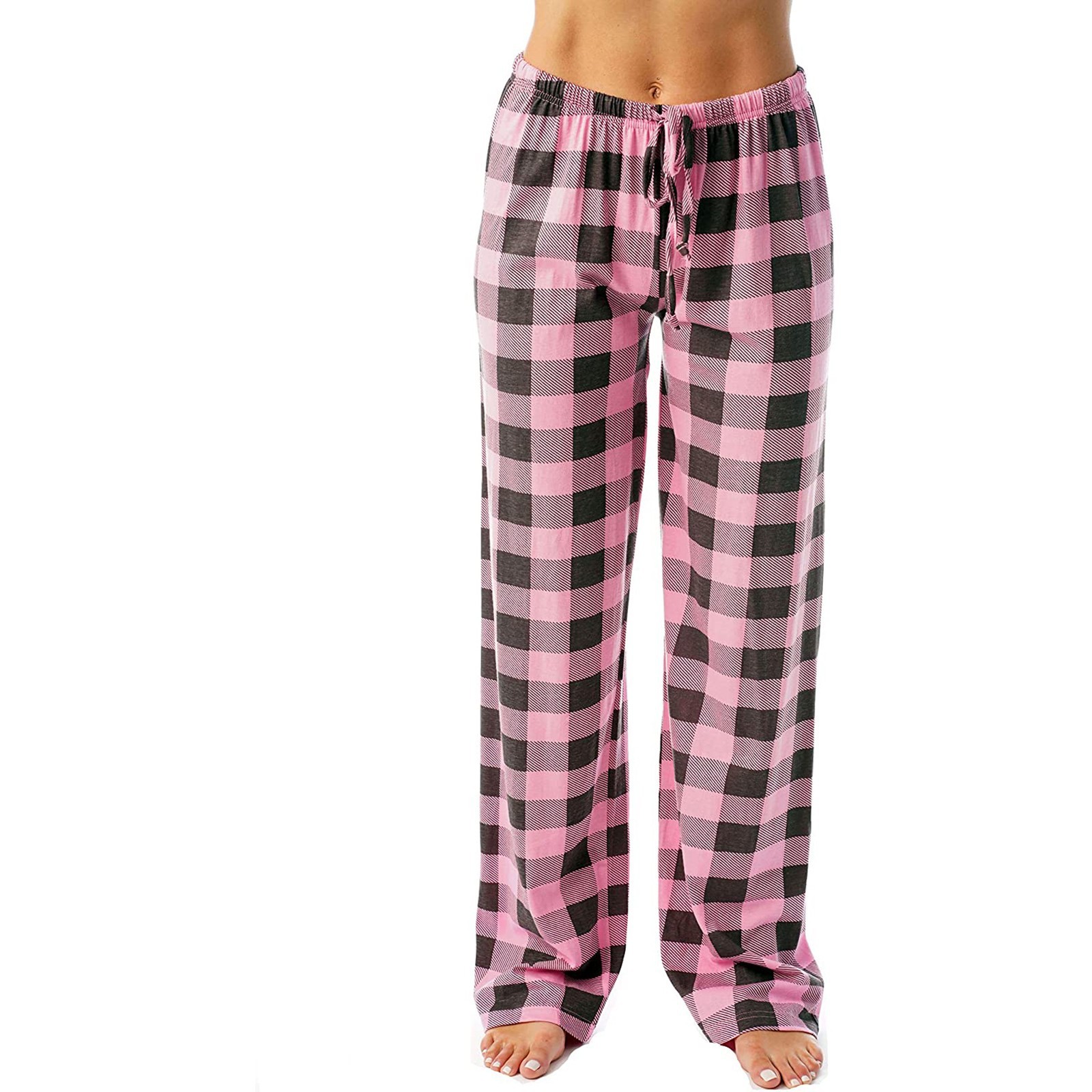 亚马逊外贸女士春秋束绳格子印花裤长裤休闲裤家居裤详情2
