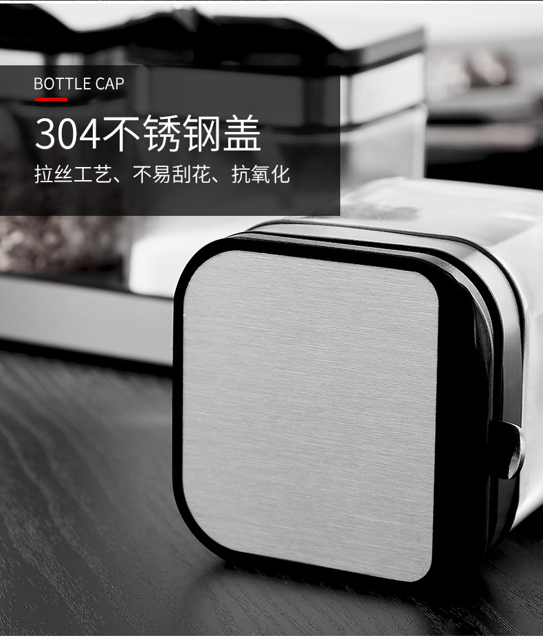 New product direct supply from the manufacturer: 304 stainless steel seasoning jar three-piece set, creative kitchenware glass seasoning box set pic 5