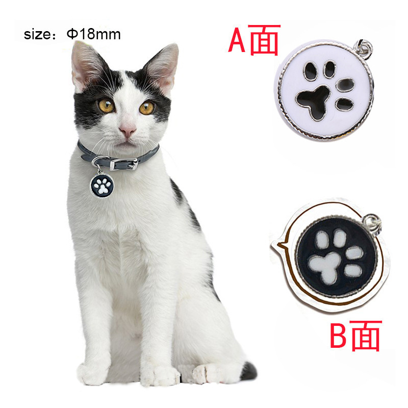 Double-sided round pet collar, tag, cat accessory, dog paw print pendant, engraved anti-loss pet jewelry and accessories pic 1
