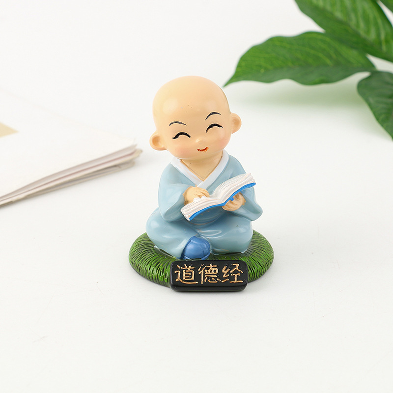 新款可爱卡通桌面小摆件四书五经博学看书小和尚树脂工艺品摆件详情9