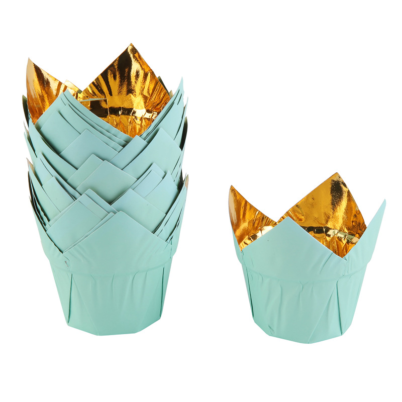 金色郁金香纸杯蛋糕托马芬杯火焰杯烤箱耐高温麦芬淋膜纸托详情8