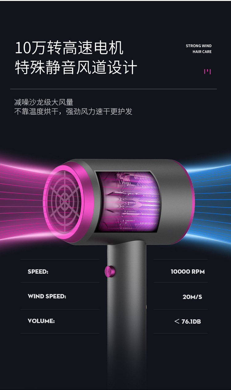 Wholesale high-power, popular negative ion bladeless hair dryers, household cold and hot air hair care folding hair dryers from the manufacturer pic 25