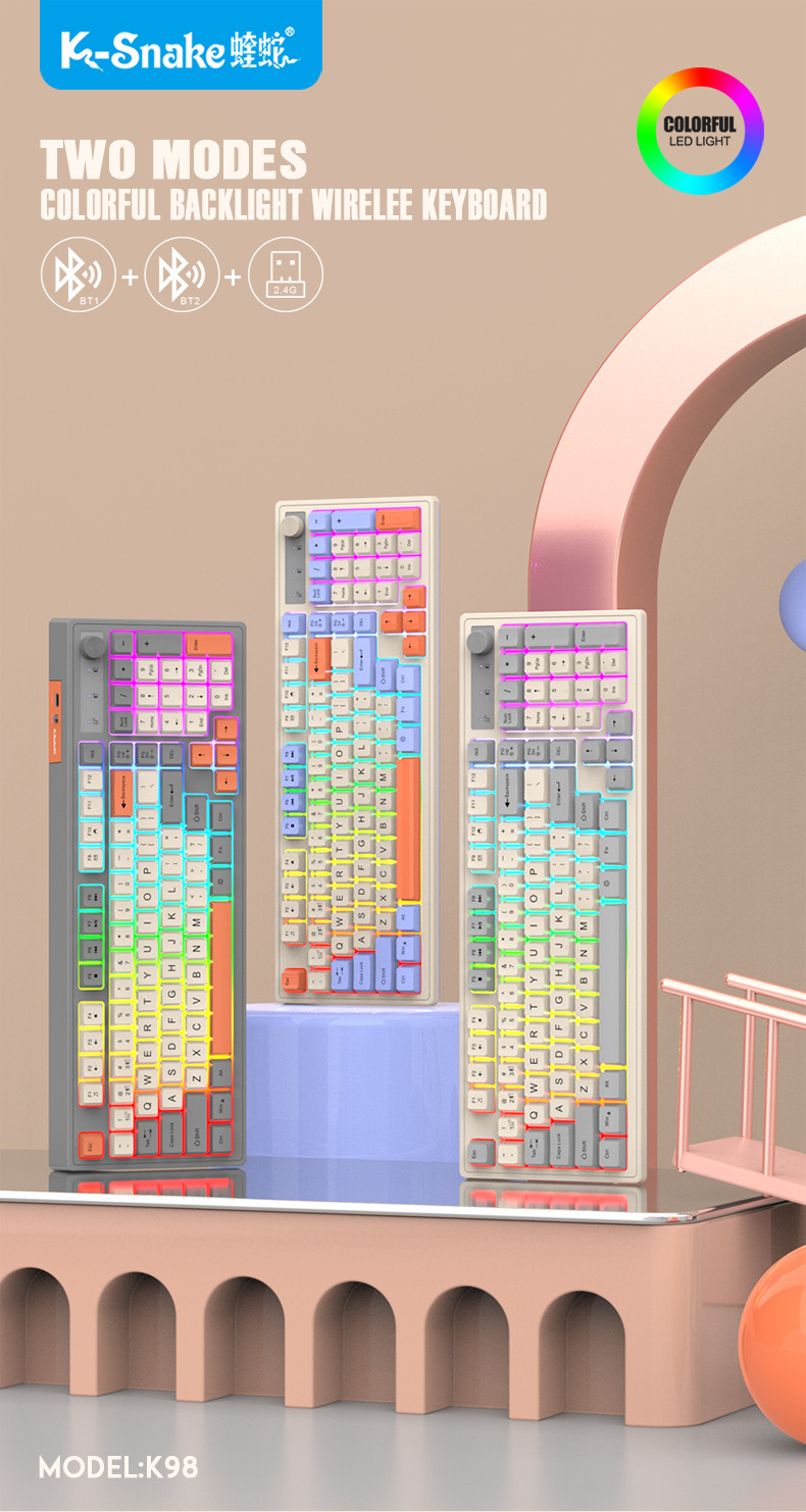 Viper K98 wireless Bluetooth dual-mode mechanical feel keyboard, fashionable color-blocking office luminous gaming computer keyboard pic 20