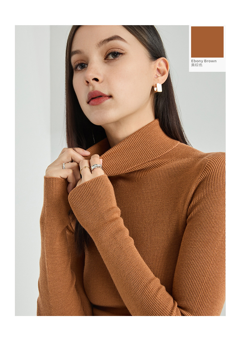 100%羊毛冬季无缝修身显瘦高领休闲百搭打底针织衫长袖内搭毛衣女详情16