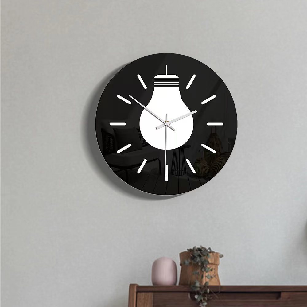 厂家批发家居装饰黑白圆形创意挂钟 客厅卧室透明亚克力复古钟表详情2