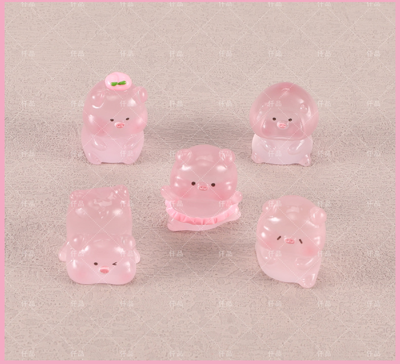 卡通夜光小猪车载摆件diy手工树脂饰品奶油胶盲袋微缩玩具摆件详情5