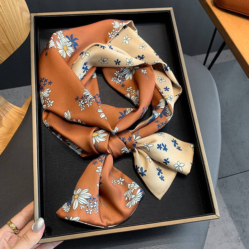 Spring and Summer versatile shirts, headbands, neckerchiefs, small ribbons, geometric graffiti decorations, high-end look, long and thin silk scarves for women pic 10