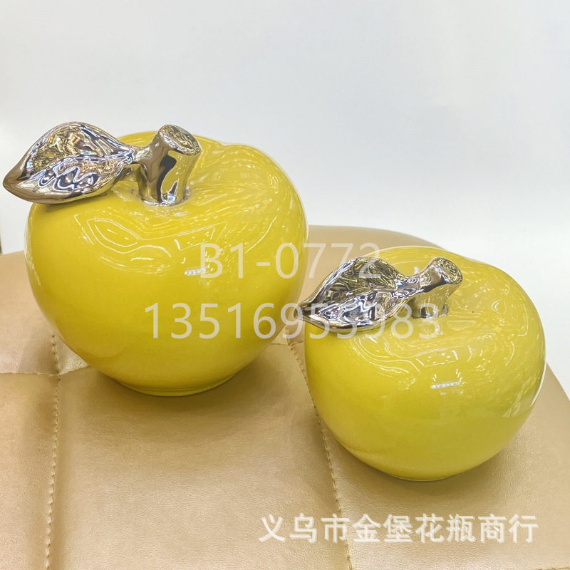 Apple gift ornaments, colored glaze ceramic fruit, red and white apple craft display set, pear decoration, office and home accessories, factory wholesale pic 22